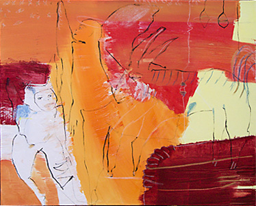 malerei mesaoo wrede, "der kleine und der gro�e engel f�hren ihren esel spazieren"