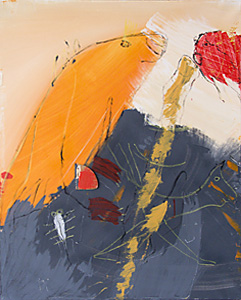 malerei, "fr&uuml;her wurm f&auml;ngt den vogel"